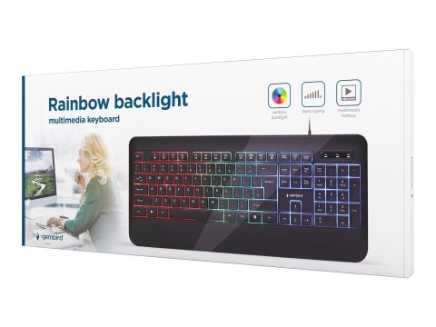 Gembird KB-UML-03 - Klawiatura - podświetlenie - USB - QWERTY - US - czarny - kolorowe pudełko