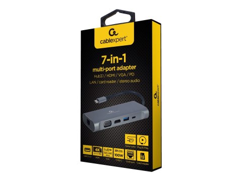Cablexpert A-CM-COMBO7-01 - Stacja dokująca - USB-C 3.1 - HDMI, VGA - 1GbE