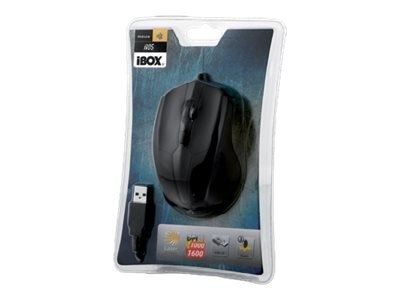 IBOX i005 - Mysz - prawo i leworęczna - laser - 3 przyciski - przewodowa - USB - czarny - OEM