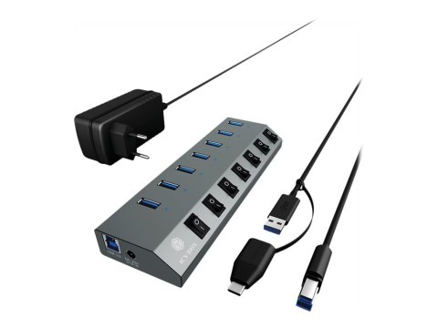 ICY BOX IB-HUB1701-C3 - Koncentrator - 7 x SuperSpeed USB 3.0 - stacjonarny