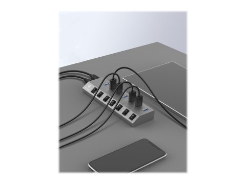 ICY BOX IB-HUB1701-C3 - Koncentrator - 7 x SuperSpeed USB 3.0 - stacjonarny