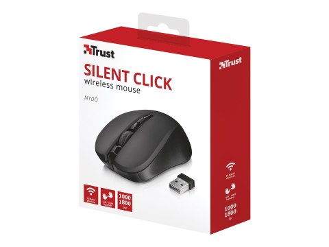Trust Silent Click Mydo - Mysz - prawo i leworęczna - 4 przyciski - bezprzewodowa - 2.4 GHz - odbiornik bezprzewodowy USB - czer