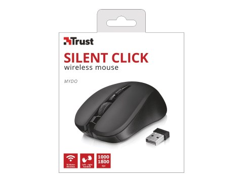 Trust Silent Click Mydo - Mysz - prawo i leworęczna - 4 przyciski - bezprzewodowa - 2.4 GHz - odbiornik bezprzewodowy USB - czer