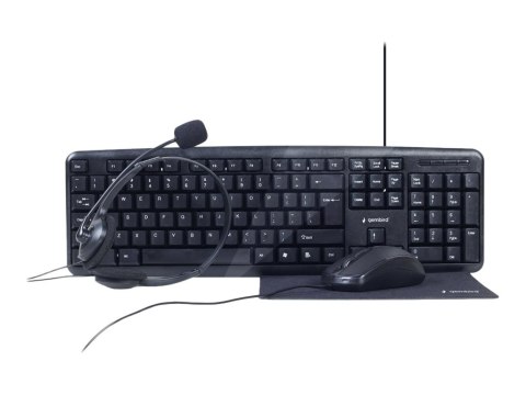 Gembird KBS-UO4-01 - Zestaw biurowy 4-w-1 - klawiatura, mysz, zestaw słuchawkowy i podkładka pod mysz - zestaw - USB - QWERTY - 