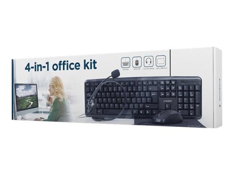 Gembird KBS-UO4-01 - Zestaw biurowy 4-w-1 - klawiatura, mysz, zestaw słuchawkowy i podkładka pod mysz - zestaw - USB - QWERTY - 