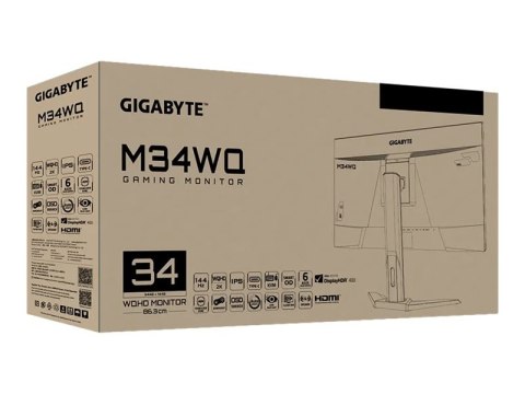 Gigabyte M34WQ - Monitor LED - 34" - 3440 x 1440 WQHD @ 144 Hz - IPS - 400 cd/m² - 1000:1 - DisplayHDR 400 - 1 ms - 2xHDMI, Disp
