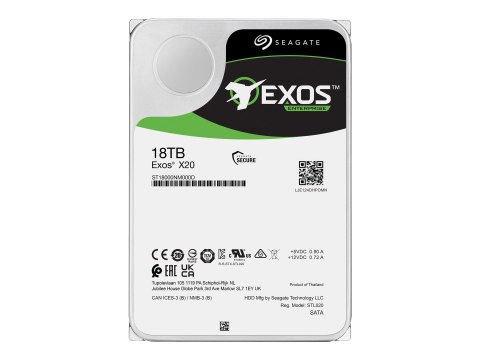 Seagate Exos X20 ST18000NM000D - Dysk twardy - 18 TB - wewnętrzny - SAS 12Gb/s - 7200 obr/min - bufor: 256 MB