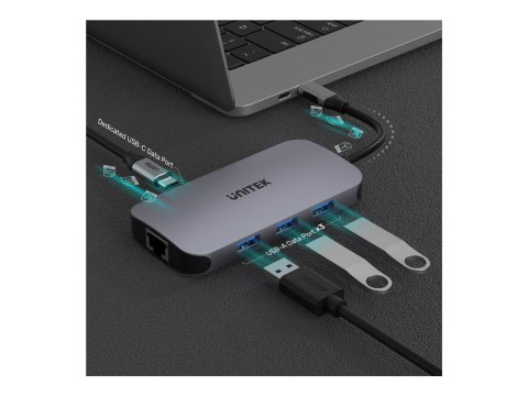 Unitek uHUB N9+ 9-in-1 - Stacja dokująca - dla notebook - USB-C - 9 gniazd - HDMI - 1GbE
