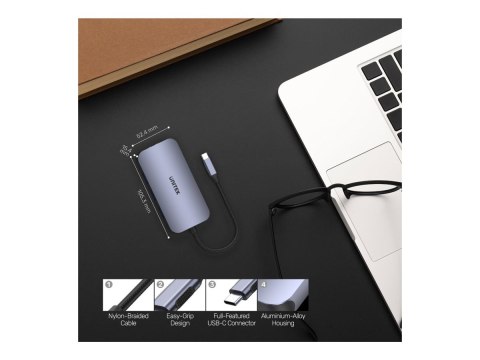 Unitek uHUB N9+ 9-in-1 - Stacja dokująca - dla notebook - USB-C - 9 gniazd - HDMI - 1GbE