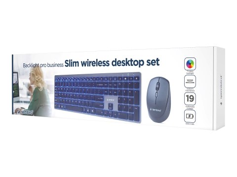 Gembird Backlight Pro Business Slim wireless desktop set - Zestaw klawiatura i mysz - podświetlenie - bezprzewodowa - 2.4 GHz - 