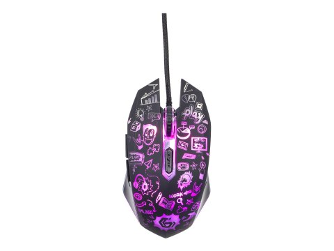 Gembird MUS-6B-GRAFIX-01 - Mysz - ergonomiczna - kreskówkowy styl - optyczna - 6 przyciski - przewodowa - USB - czarny - pudełko