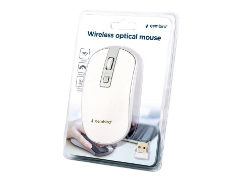 Gembird - Mysz - ergonomiczna - optyczna - 4 przyciski - bezprzewodowa - 2.4 GHz - odbiornik bezprzewodowy USB - biały, srebrny 