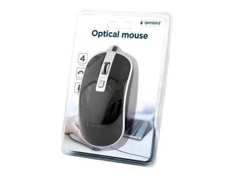Gembird - Mysz - optyczna - 4 przyciski - przewodowa - USB - czarny, srebrny - blister