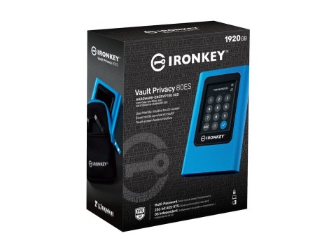 Kingston IronKey Vault Privacy 80 - SSD - zaszyfrowany - 1920 GB - zewnętrzny (przenośne) - USB 3.2 Gen 1 (USB-C złącze) - 256-b