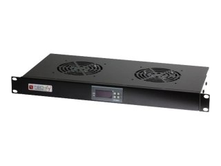 TECHly - Taca wentylatorów stojaka - z 2 wentylatory chłodzące, termostat - czarny, RAL 9005 - 1U - 19"
