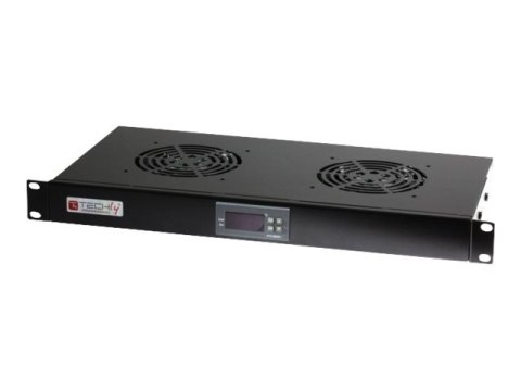 TECHly - Taca wentylatorów stojaka - z 2 wentylatory chłodzące, termostat - czarny, RAL 9005 - 1U - 19"
