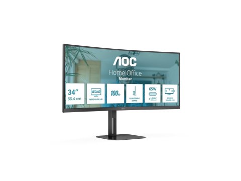 AOC Value-line CU34V5C/BK - V5 series - monitor LED - zaokrąglony - 34" - 3440 x 1440 WQHD @ 100 Hz - VA - 300 cd/m² - 3000:1 - 