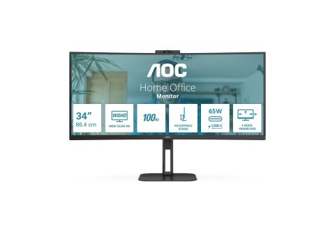 AOC Value-line CU34V5C/BK - V5 series - monitor LED - zaokrąglony - 34" - 3440 x 1440 WQHD @ 100 Hz - VA - 300 cd/m² - 3000:1 - 