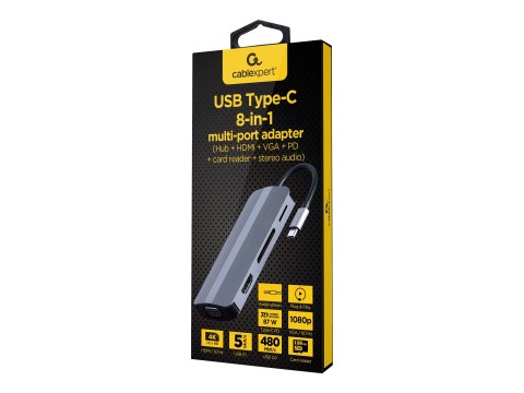 Cablexpert A-CM-COMBO8-02 - Stacja dokująca - USB-C 3.1 - HDMI, VGA