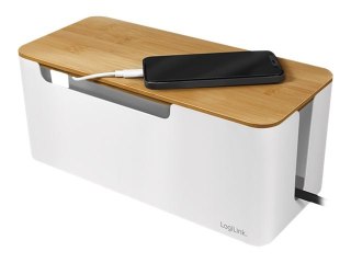LogiLink - Organizator kabli - z pokrywką bambusową - bambus, biały