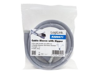 LogiLink - Rękaw do porządkowania kabli - z suwakiem - 1 m - szary