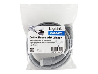 LogiLink - Rękaw do porządkowania kabli - z suwakiem - 1 m - szary