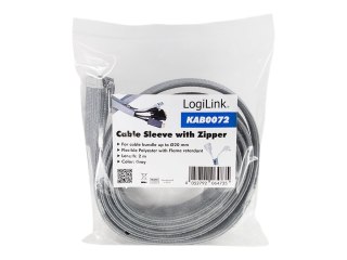 LogiLink - Rękaw do porządkowania kabli - z suwakiem - 2 m - szary