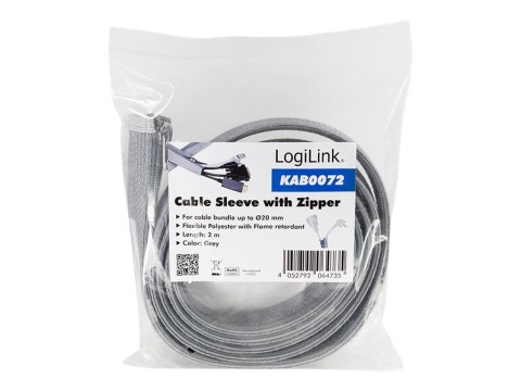 LogiLink - Rękaw do porządkowania kabli - z suwakiem - 2 m - szary