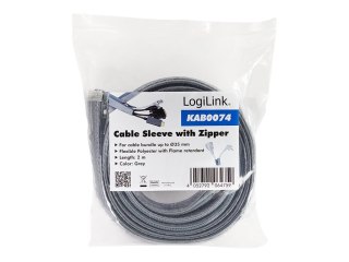 LogiLink - Rękaw do porządkowania kabli - z suwakiem - 2 m - szary