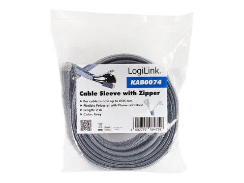 LogiLink - Rękaw do porządkowania kabli - z suwakiem - 2 m - szary