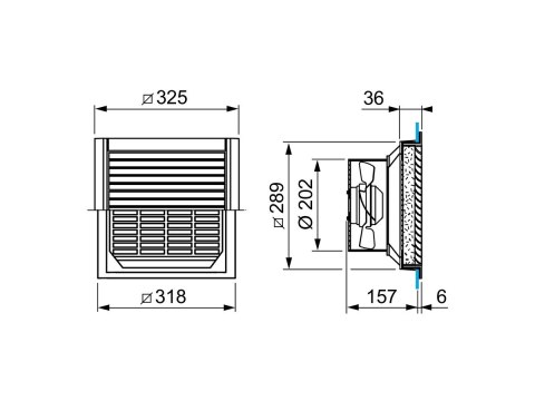 Schneider ClimaSys - Integracja kratki wentylacyjnej obudowy - z kratką wyjściową i filtrem G2, 850 m³/h, IP54 - AC 230 V - szar
