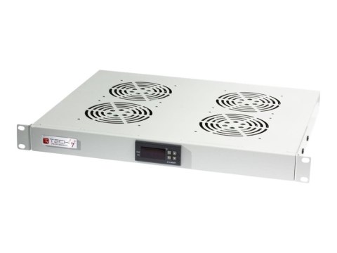 TECHly - Taca wentylatorów stojaka - z 4 wentylatory chłodzące, termostat - AC 220-240 V - szary, RAL 7035 - 1U - 19"