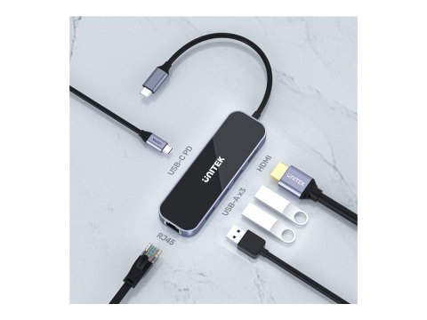 Unitek uHUB H6 D1084A - Stacja dokująca - USB-C - HDMI - 1GbE