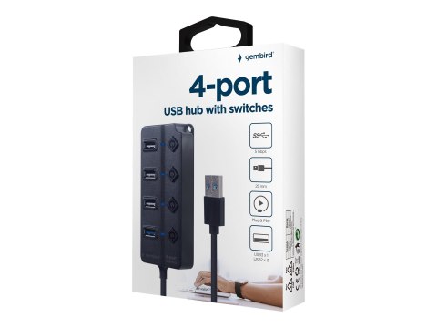 Gembird - Koncentrator - 4 porty - 1 x USB 3.1 Gen 1 + 3 x USB 2.0 - stacjonarny