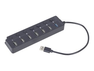 Gembird - Koncentrator - 7 portów, z przełącznikami, czarny - 1 x USB 3.1 Gen 1 + 6 x USB 2.0 - stacjonarny