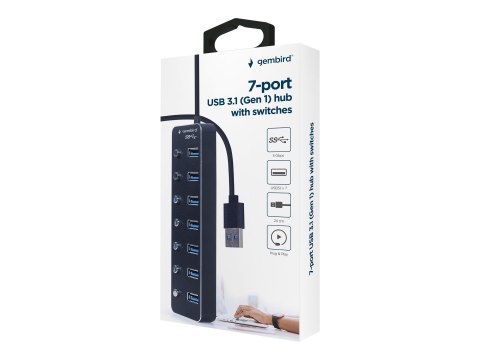 Gembird - Koncentrator - z przełącznikami, czarny - 7 x USB 3.1 Gen 1 - stacjonarny
