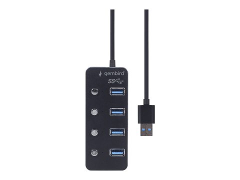Gembird - Koncentrator - zasilany, z przełącznikami, czarny - 4 x USB 3.1 Gen 1 - stacjonarny