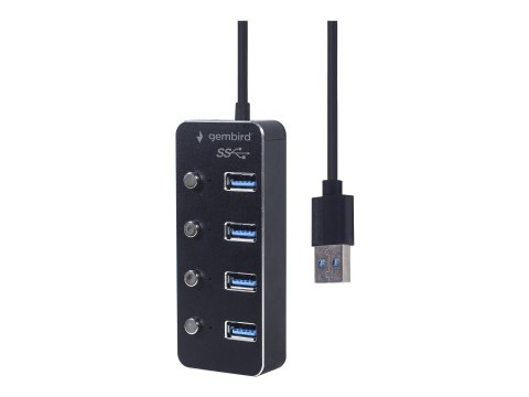 Gembird - Koncentrator - zasilany, z przełącznikami, czarny - 4 x USB 3.1 Gen 1 - stacjonarny