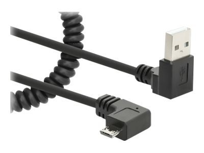 Manhattan USB-A to Micro-USB Cable, 1m, Male to Male, Black, 480 Mbps (USB 2.0), Tangle Resistant Curly Design, Angled Connector