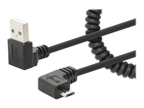 Manhattan USB-A to Micro-USB Cable, 1m, Male to Male, Black, 480 Mbps (USB 2.0), Tangle Resistant Curly Design, Angled Connector