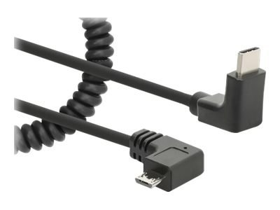 Manhattan USB-C to Micro-USB Cable, 1m, Male to Male, Black, 480 Mbps (USB 2.0), Tangle Resistant Curly Design, Angled Connector