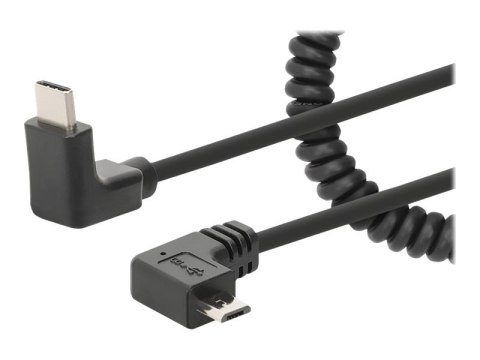 Manhattan USB-C to Micro-USB Cable, 1m, Male to Male, Black, 480 Mbps (USB 2.0), Tangle Resistant Curly Design, Angled Connector