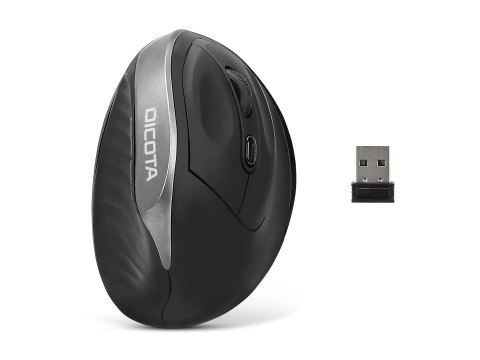 DICOTA Relax - Mysz - ergonomiczna - praworęczna - 5 przyciski - bezprzewodowa - odbiornik bezprzewodowy USB - czarny
