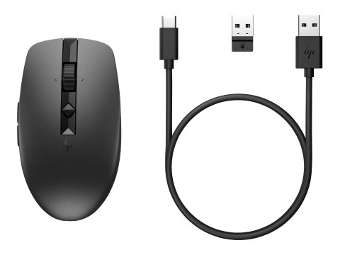HP 710 - Mysz - z akumulatorem - 7 przyciski - bezprzewodowa - Bluetooth 5.3, 2.4 GHz - odbiornik bezprzewodowy USB - czarny