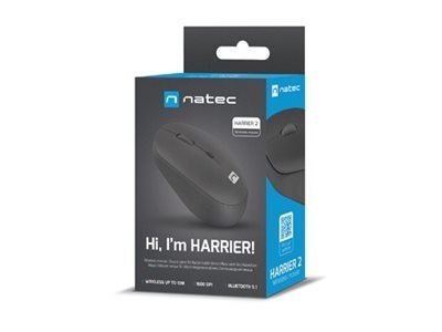 Natec Harrier 2 - Mysz - optyczna - 4 przyciski - bezprzewodowa - Bluetooth 5.1, 2.4 GHz - czarny