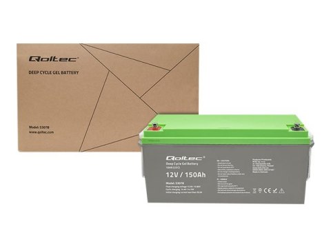 Qoltec - Bateria - 12 V, 44,5 kg, Program Głęboki - żel - 150 Ah