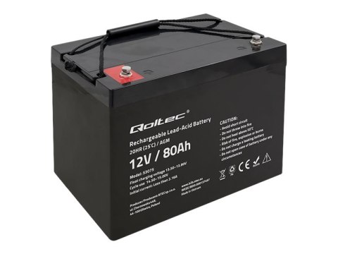 Qoltec - Bateria systemu alarmowego - AGM, 12 V, 23,5 kg - kwasowo-ołowiowy - 80 Ah