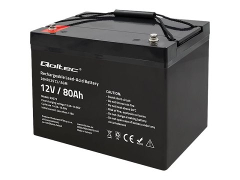 Qoltec - Bateria systemu alarmowego - AGM, 12 V, 23,5 kg - kwasowo-ołowiowy - 80 Ah