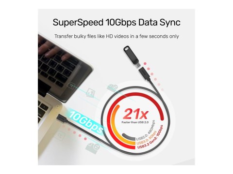 Unitek C14086BK - Przedłużacz kabla USB - USB-C (F) do USB-C (M) - USB 3.2 Gen 2 - 20 V - 5 A - 1.5 m - Zasilanie USB (100 W), o