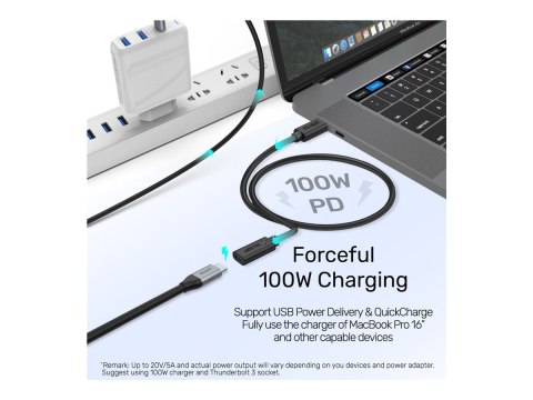 Unitek C14086BK - Przedłużacz kabla USB - USB-C (F) do USB-C (M) - USB 3.2 Gen 2 - 20 V - 5 A - 1.5 m - Zasilanie USB (100 W), o